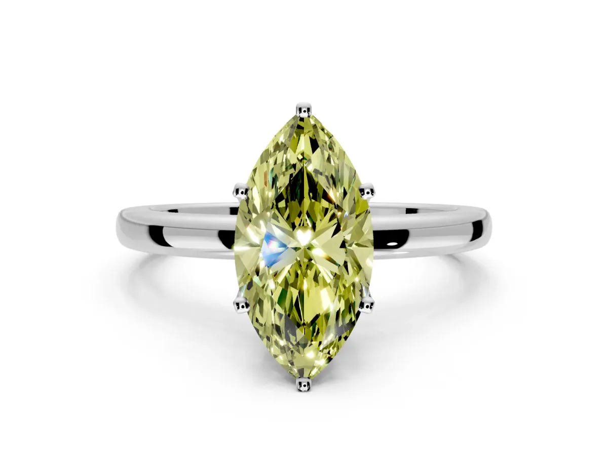 Solitaire Engagement Ring Setting for Fancy Yellow Marquise Center with Plain Band and Tulip Prong Head in White Gold