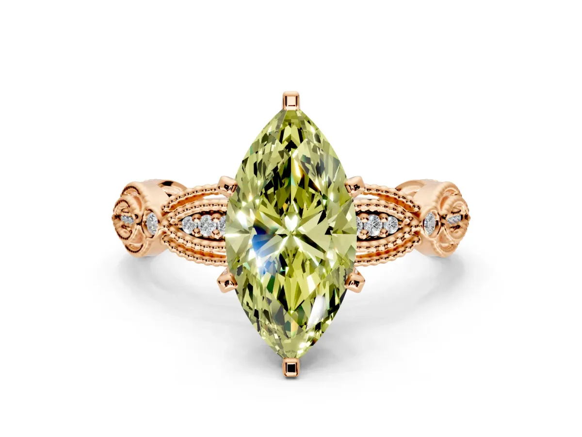 Solitaire Engagement Ring Setting for Fancy Yellow Marquise Center with Marquise Panel Band and Prong Head in Rose Gold