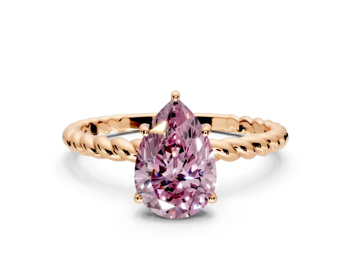 Solitaire Engagement Ring Setting for Fancy Pink Pear-Shaped Center with Plain Twisted Rope Band and Prong Head in Rose Gold