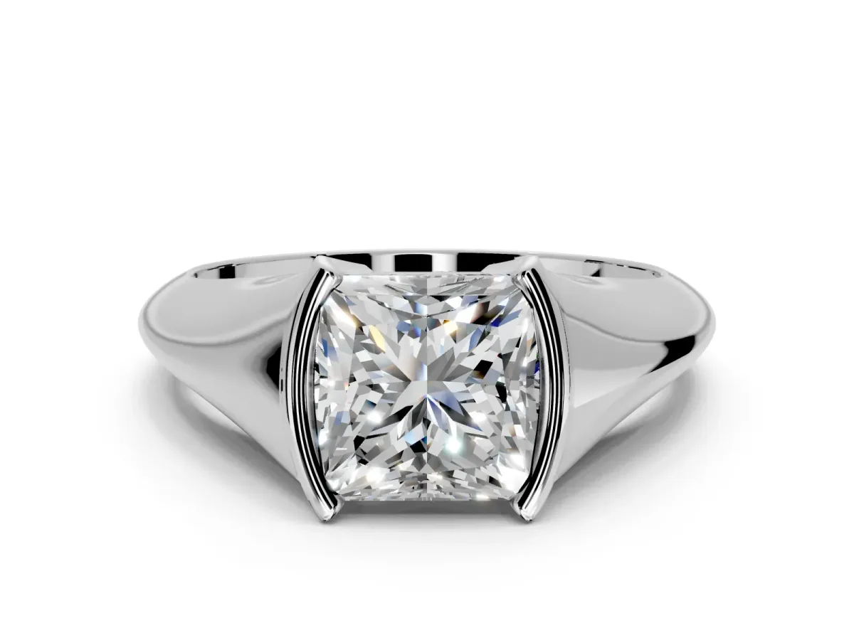 Tension Engagement Ring Setting for Princess Cut Center with Wide Tapered Band and Tension Head in Platinum