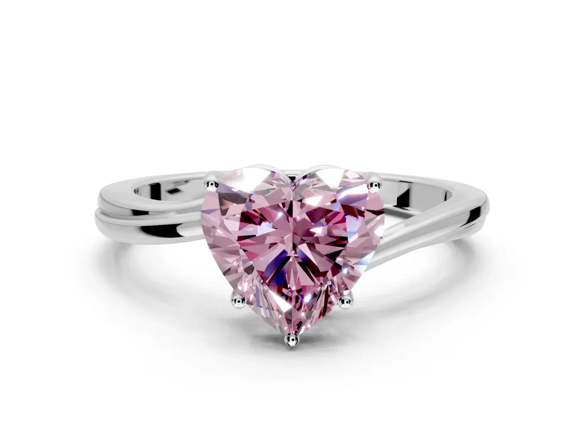 Solitaire Engagement Ring Setting for Fancy Pink Heart-Shaped Center with Plain Bypass Twist Band and Prong Head in Sterling Silver