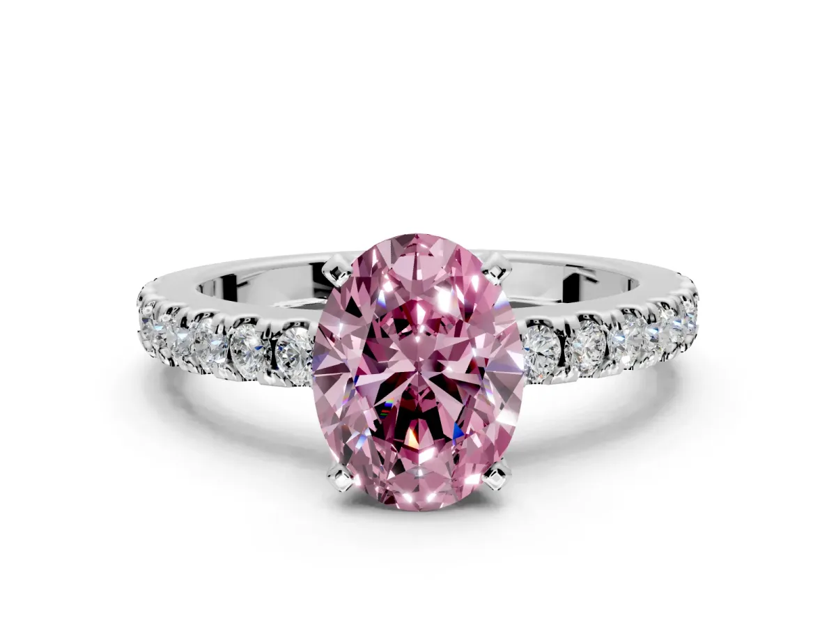 Solitaire Engagement Ring Setting for Fancy Pink Oval Center with Single Row Accent Band and Prong Head in Platinum