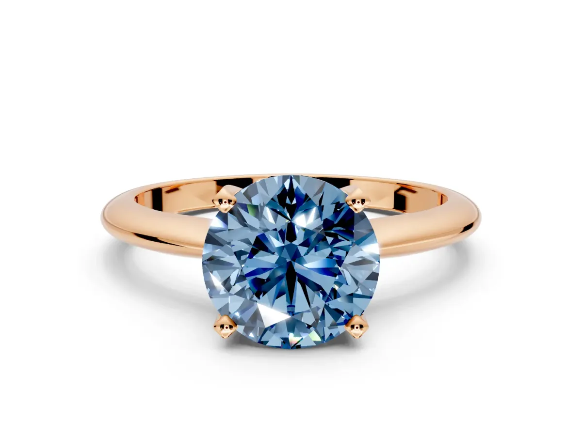 Solitaire Engagement Ring Setting for Fancy Blue Round Cut Center with Knife Ridge Band and Claw Prong Head in Rose Gold