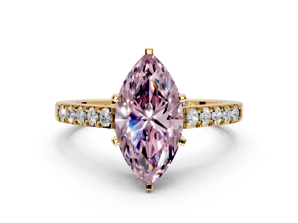 Solitaire Engagement Ring Setting for Fancy Pink Marquise Center with Crossover Accents and Prong Head in Yellow Gold