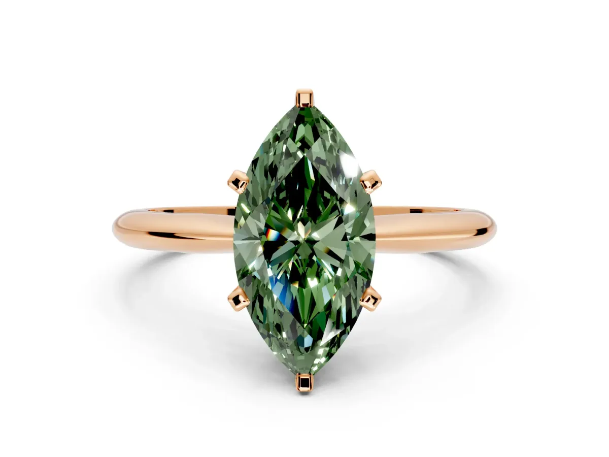 Solitaire Engagement Ring Setting for Fancy Green Marquise Center with Knife Ridge Band and Claw Prong Head in Rose Gold