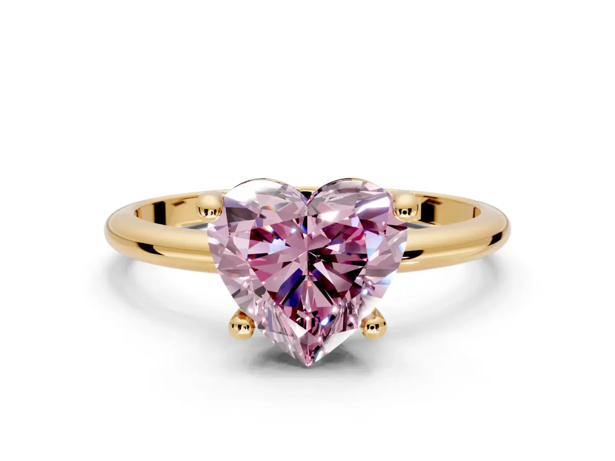 Minimalist Solitaire Engagement Ring Setting for Fancy Pink Heart-Shaped Center with Thin Band and Prong Head in Yellow Gold