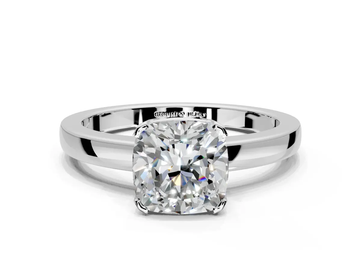 Solitaire Engagement Ring Setting for Cushion Cut Center with Plain Band and Flat Tab Prong Head in Platinum