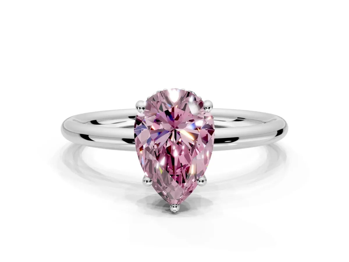 Solitaire Engagement Ring Setting for Fancy Pink Pear-Shaped Center with Plain Band, Open Basket and Prong Head in Platinum