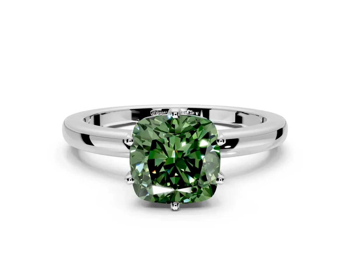 Solitaire Engagement Ring Setting for Fancy Green Cushion Cut Center with Plain Band and Tulip Prong Head in Sterling Silver