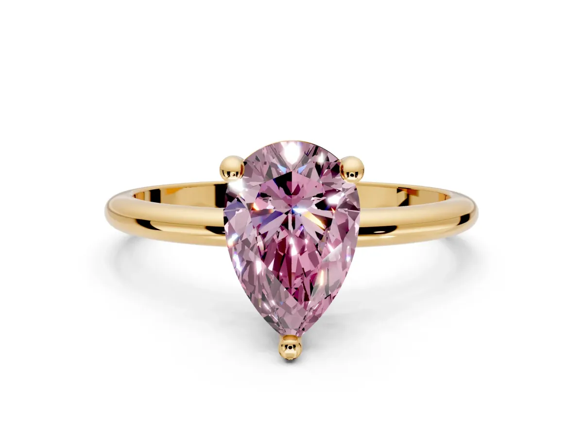 Minimalist Solitaire Engagement Ring Setting for Fancy Pink Pear-Shaped Center with Thin Band and Prong Head in Yellow Gold