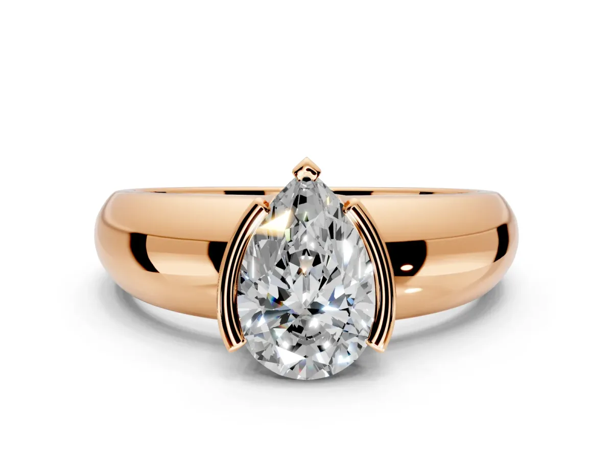 Tension Engagement Ring Setting for Pear-Shaped Center with Wide Flat Band and Tension Head in Rose Gold