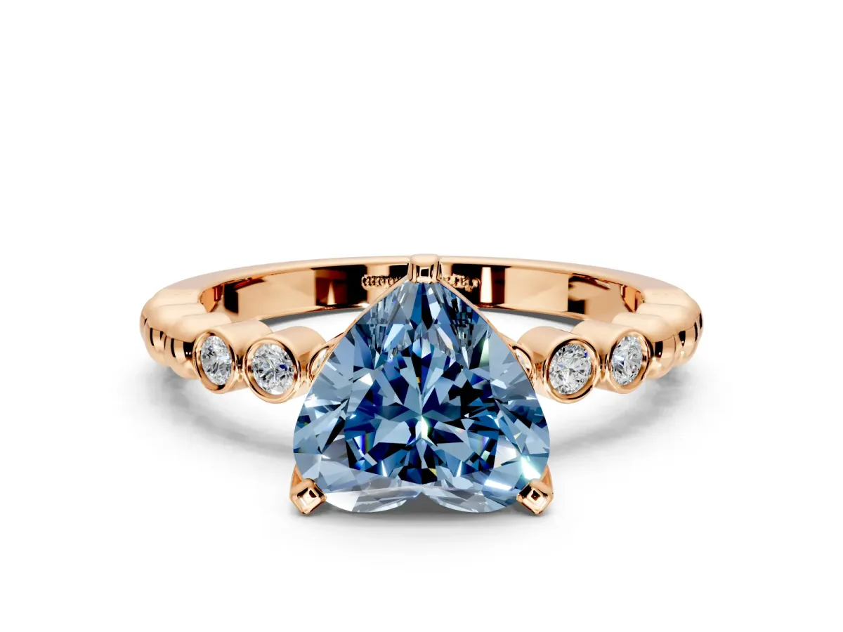 Solitaire Engagement Ring Setting for Fancy Blue Heart-Shaped Center with Bezel-Dot Beaded Band and Prong Head in Rose Gold