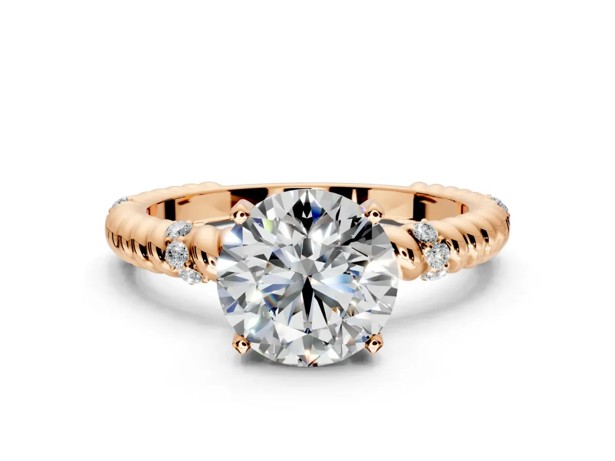 Rope Engagement Ring Setting for Round Cut Center with Accent Shoulders and Prong Head in Rose Gold