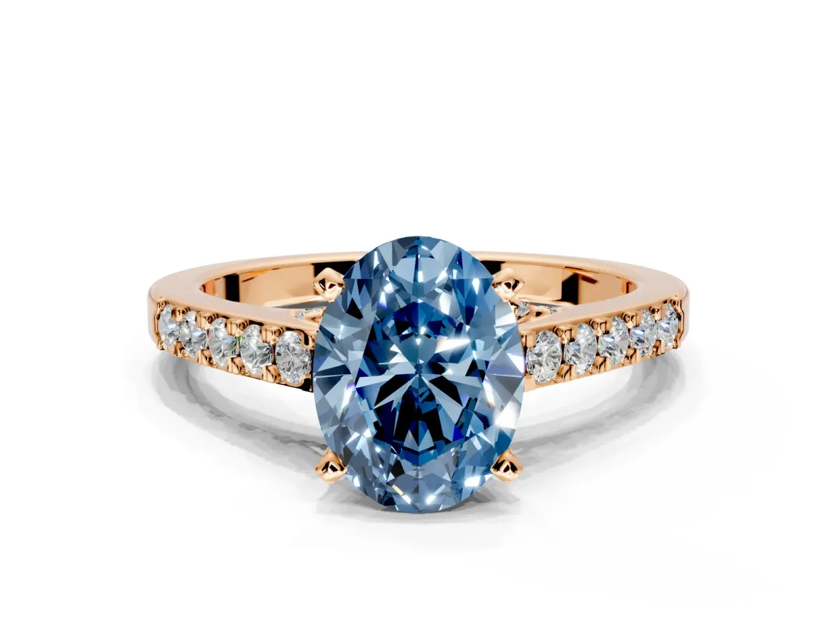 Solitaire Engagement Ring Setting for Fancy Blue Oval Center with Crossover Accents and Prong Head in Rose Gold