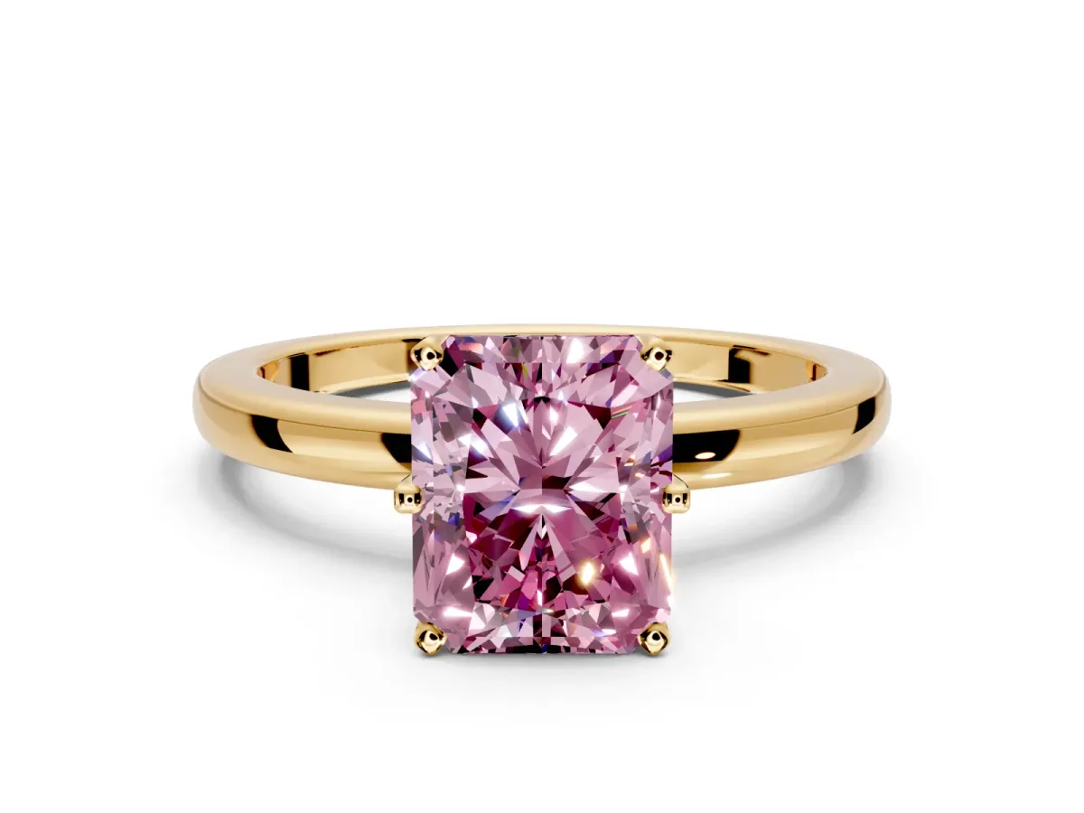 Solitaire Engagement Ring Setting for Fancy Pink Radiant Cut Center with Plain Band and Tulip Prong Head in Yellow Gold
