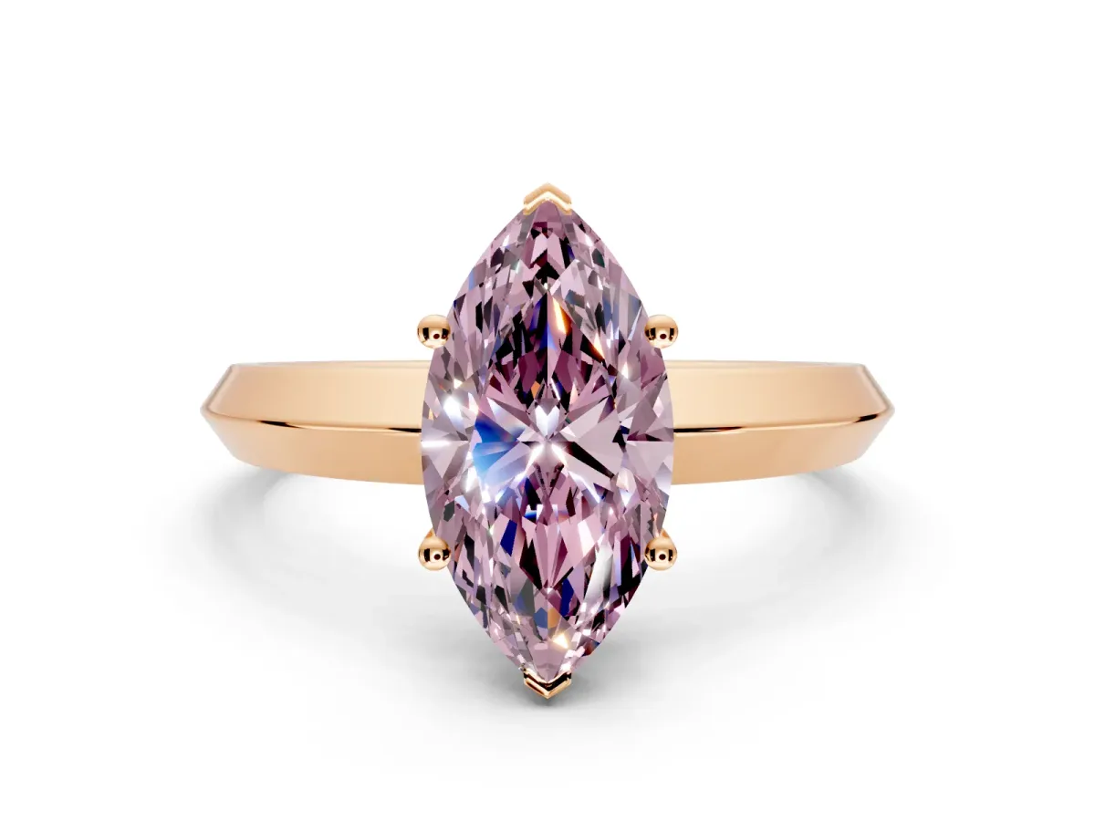 Solitaire Engagement Ring Setting for Fancy Pink Marquise Center with Wide Knife Ridge Band and Prong Head in Rose Gold