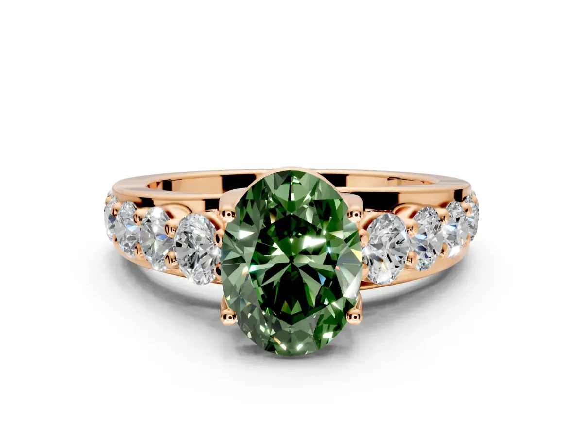 Solitaire Engagement Ring Setting for Fancy Green Oval Center with Graduated Shared Prongs and Prong Head in Rose Gold