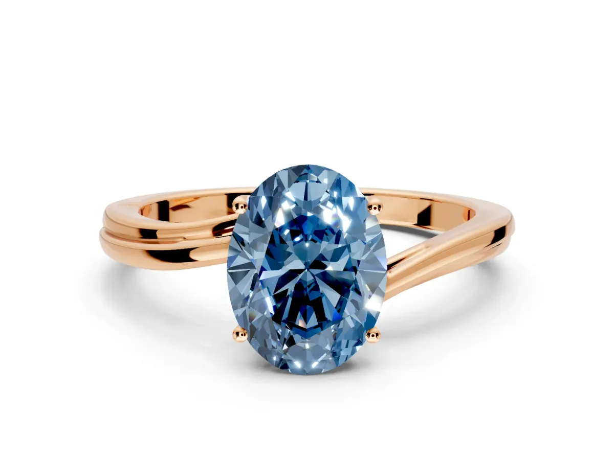 Solitaire Engagement Ring Setting for Fancy Blue Oval Center with Plain Bypass Twist Band and Prong Head in Rose Gold