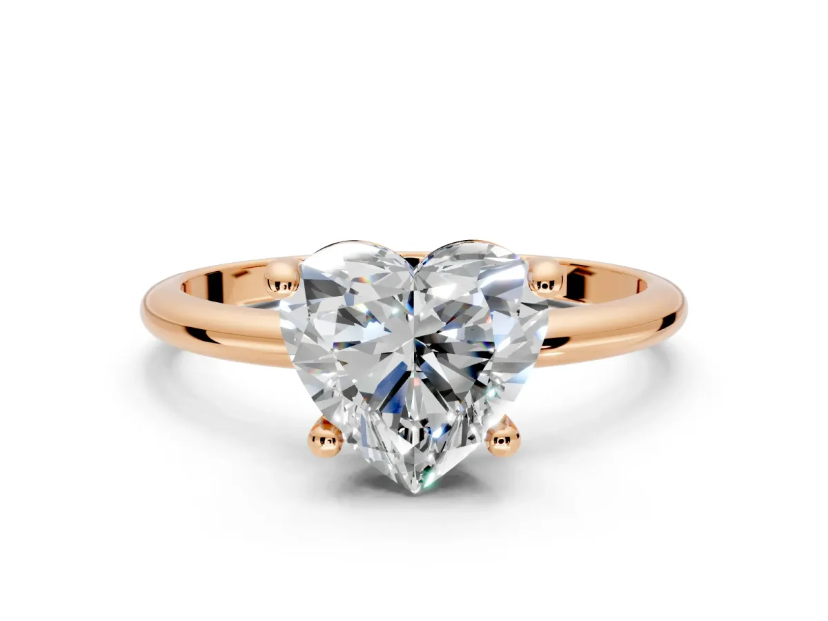 Minimalist Solitaire Engagement Ring Setting for Heart-Shaped Center with Thin Band and Prong Head in Rose Gold