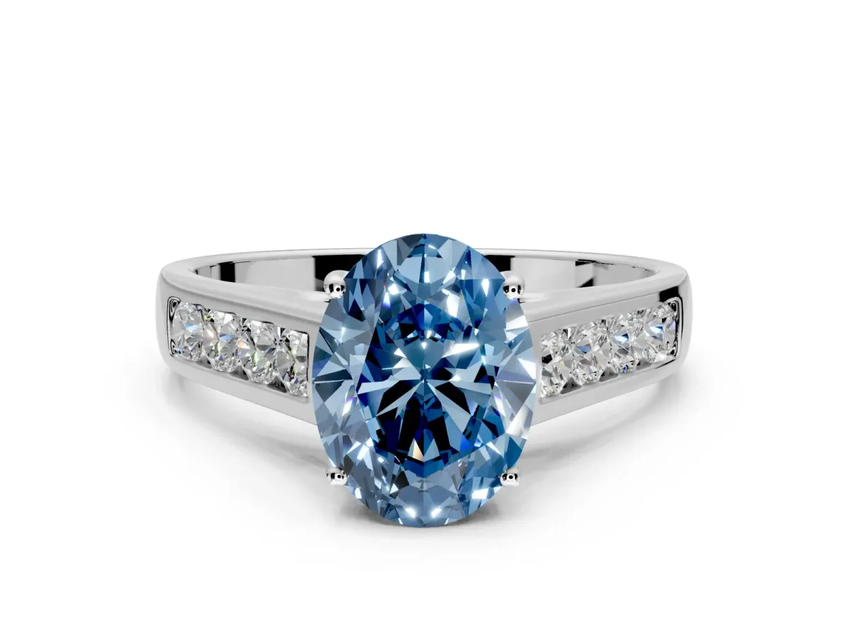 Solitaire Engagement Ring Setting for Fancy Blue Oval Center with Cathedral Channel Band and Prong Head in Platinum