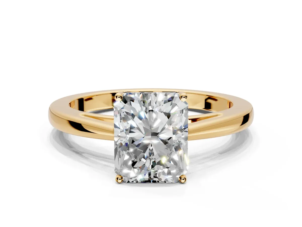 Solitaire Engagement Ring Setting for Radiant Cut Center with Open Cathedral Shoulders and Prong Head in Yellow Gold