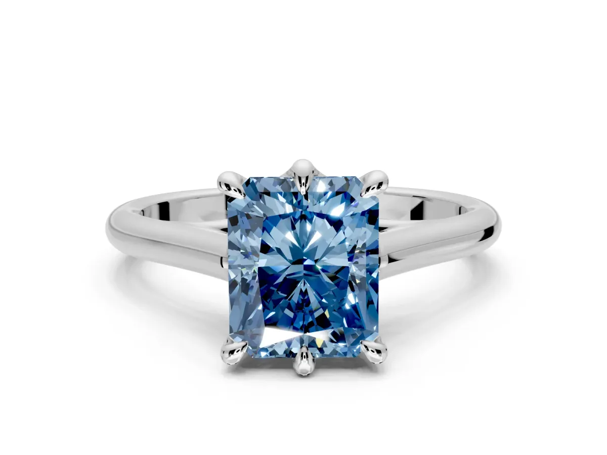 Solitaire Engagement Ring Setting for Fancy Blue Radiant Cut Center with Cathedral Band and Prong Head in Sterling Silver