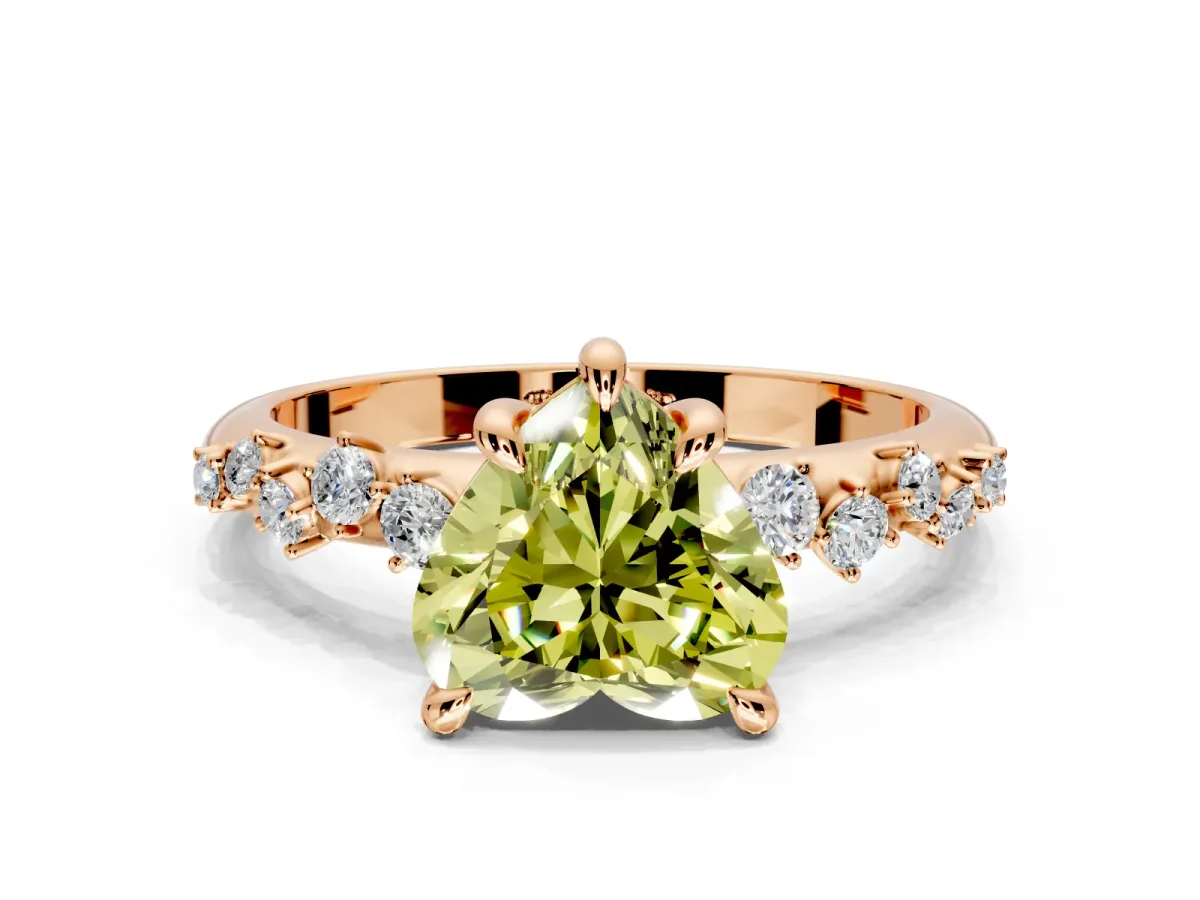 Solitaire Engagement Ring Setting for Fancy Yellow Heart-Shaped Center with Trailing Leaf Accent Band and Prong Head in Rose Gold