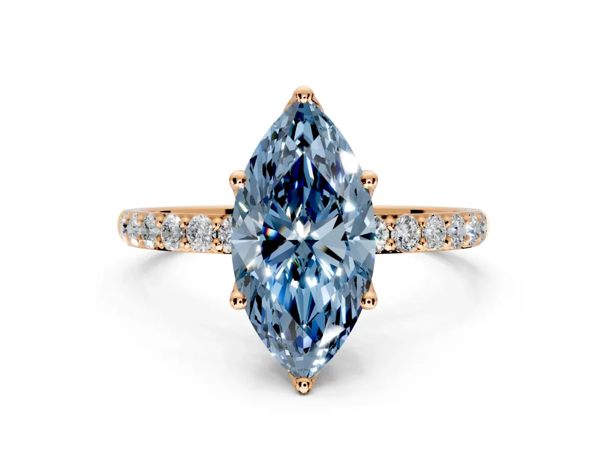 Solitaire Engagement Ring Setting for Fancy Blue Marquise Center with Fine Pave Accents and Prong Head in Rose Gold