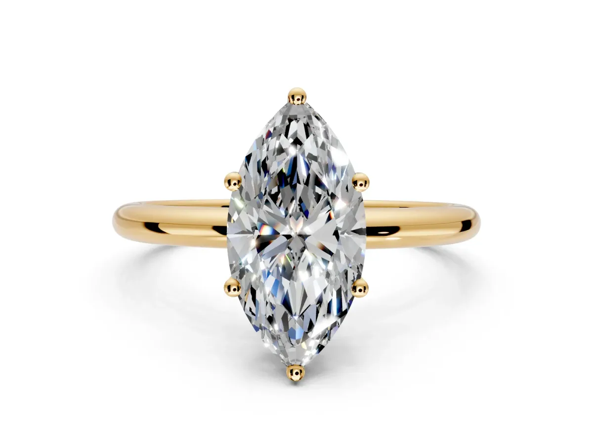Hidden Halo Engagement Ring Setting for Marquise Center with Thin Round-Wire Band and Prong Head in Yellow Gold