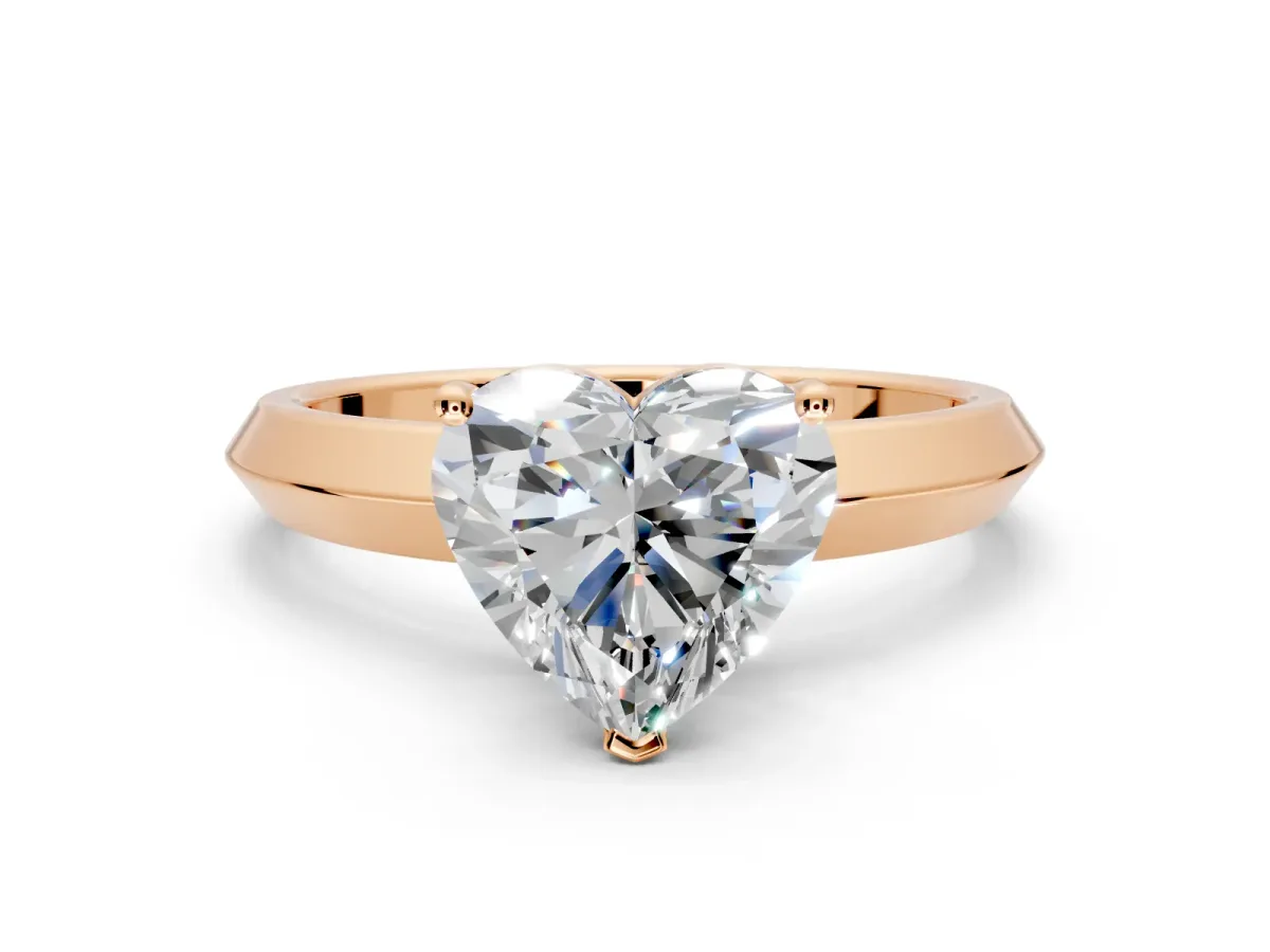 Solitaire Engagement Ring Setting for Heart-Shaped Center with Wide Knife Ridge Band and Prong Head in Rose Gold