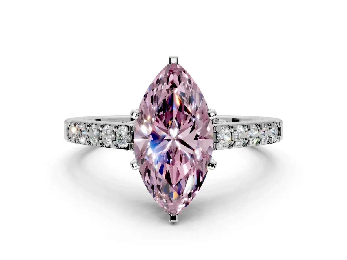 Solitaire Engagement Ring Setting for Fancy Pink Marquise Center with Crossover Accents and Prong Head in Sterling Silver