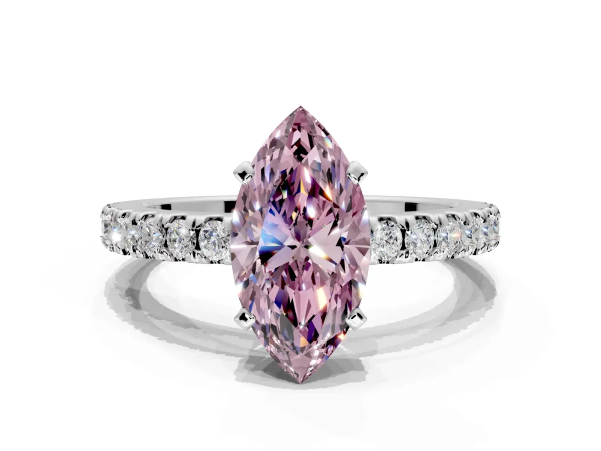 Solitaire Engagement Ring Setting for Fancy Pink Marquise Center with Single Row Accent Band and Prong Head in Platinum
