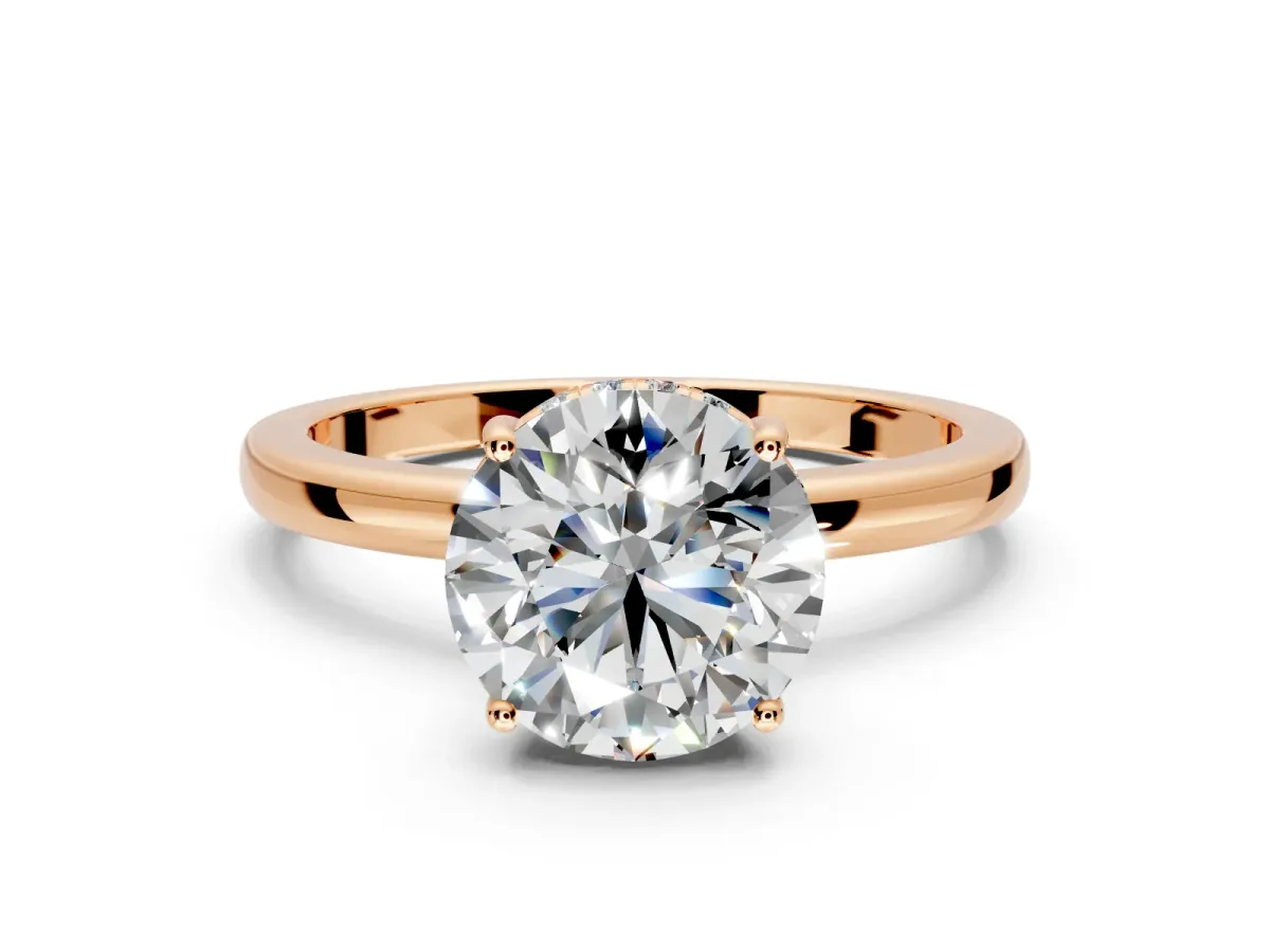 Solitaire Engagement Ring Setting for Round Cut Center with Fine Wire Band and Prong Head in Rose Gold