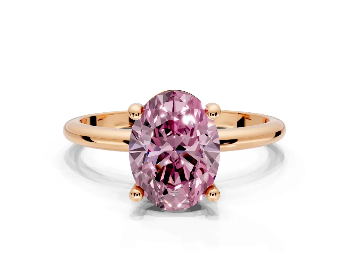 Minimalist Solitaire Engagement Ring Setting for Fancy Pink Oval Center with Thin Band and Prong Head in Rose Gold