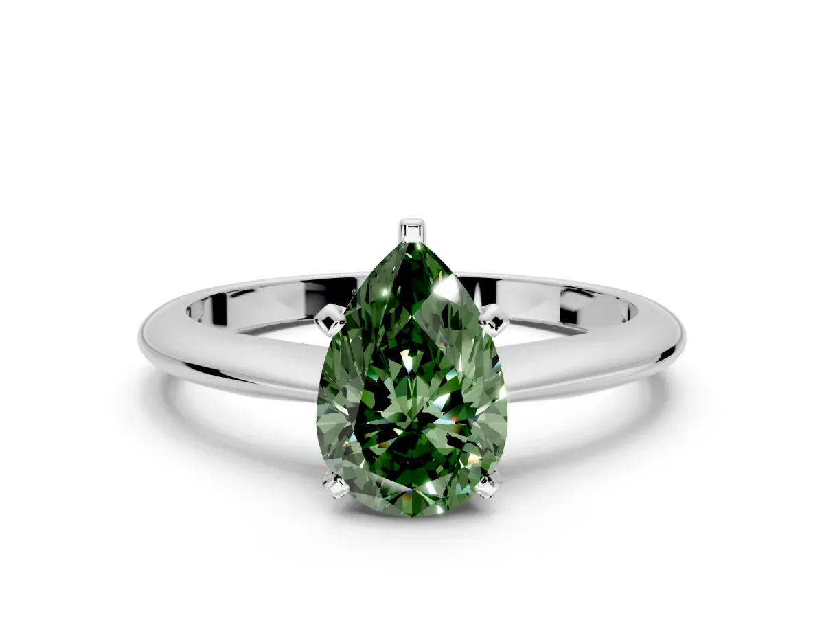 Solitaire Engagement Ring Setting for Fancy Green Pear-Shaped Center with Knife Ridge Band and Claw Prong Head in Sterling Silver