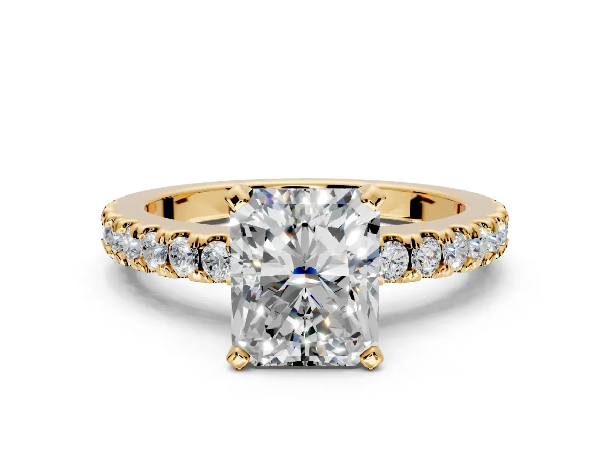 Solitaire Engagement Ring Setting for Radiant Cut Center with Single Row Accent Band and Prong Head in Yellow Gold