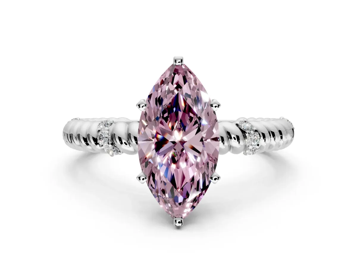 Rope Engagement Ring Setting for Fancy Pink Marquise Center with Accent Shoulders and Prong Head in Sterling Silver