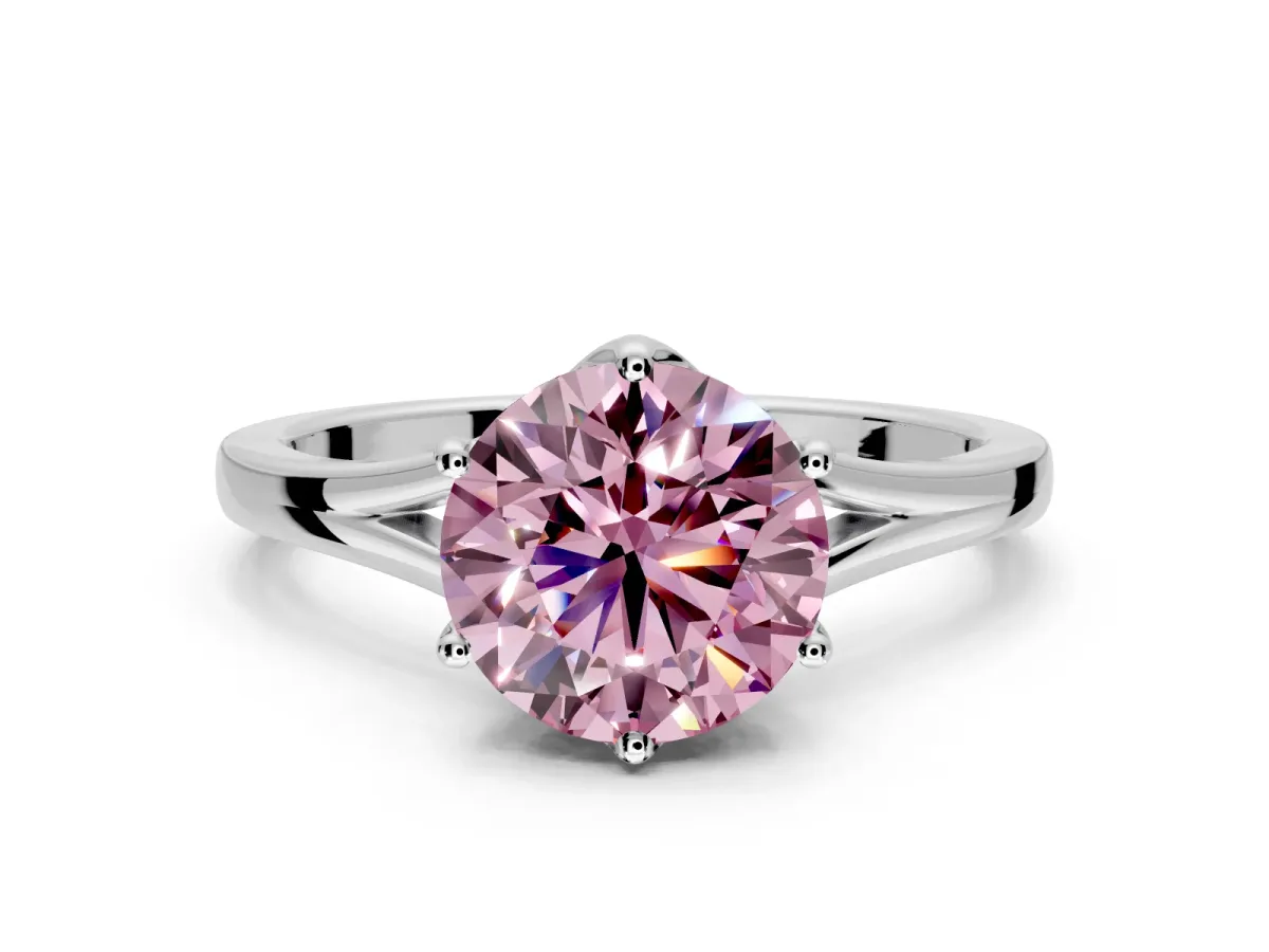 Solitaire Engagement Ring Setting for Fancy Pink Round Cut Center with Plain Split Shank and Prong Head in Sterling Silver