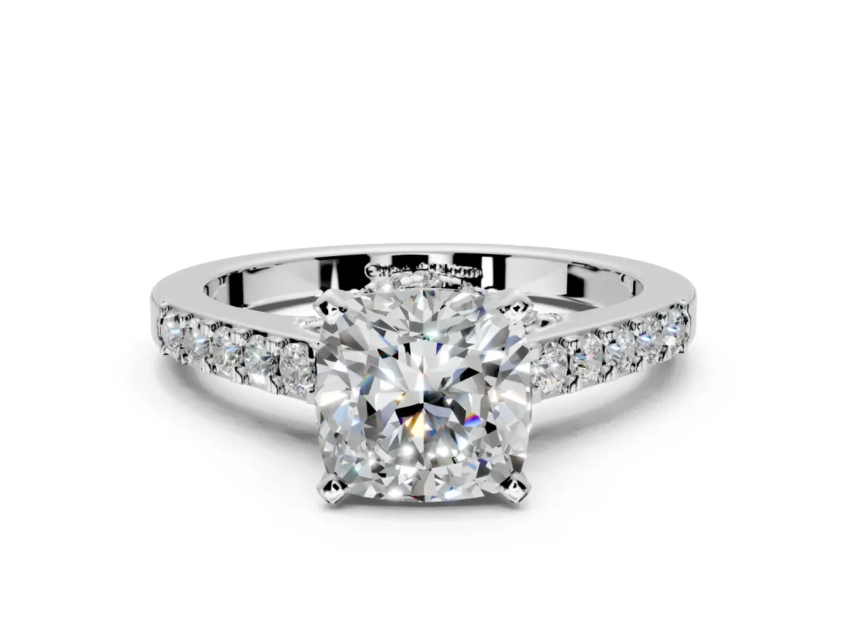 Solitaire Engagement Ring Setting for Cushion Cut Center with Crossover Accents and Prong Head in White Gold