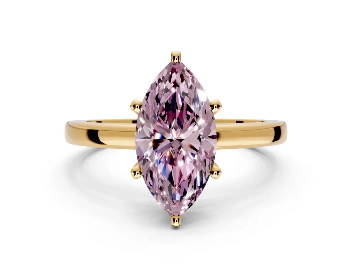 Solitaire Engagement Ring Setting for Fancy Pink Marquise Center with Basket Rail and Prong Head in Yellow Gold