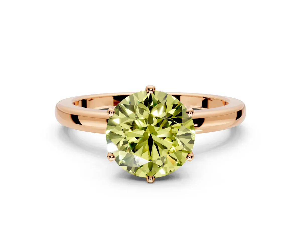 Solitaire Engagement Ring Setting for Fancy Yellow Round Cut Center with Plain Band and Tulip Prong Head in Rose Gold