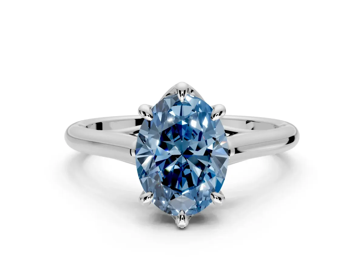 Solitaire Engagement Ring Setting for Fancy Blue Oval Center with Cathedral Band and Prong Head in Platinum