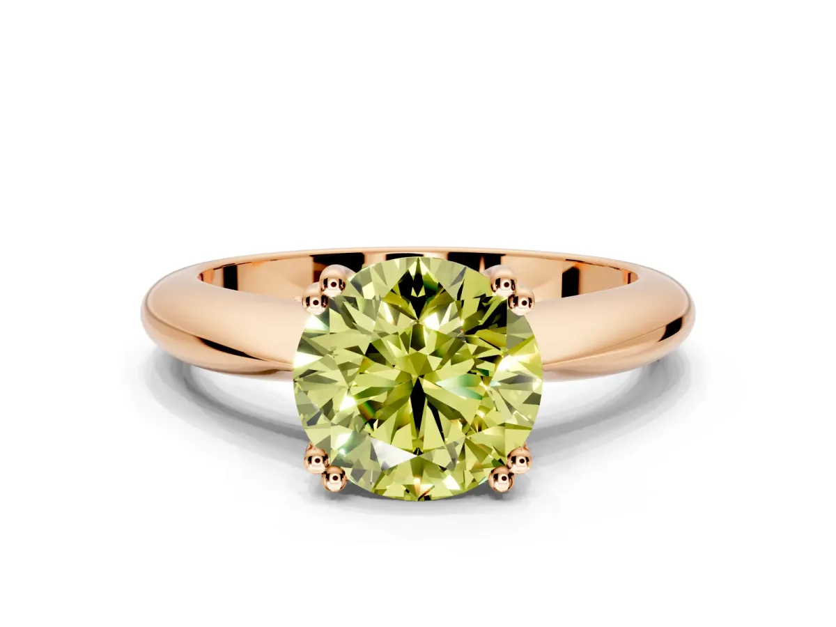 Solitaire Engagement Ring Setting for Fancy Yellow Round Cut Center with Reverse Tapered Band and Prong Head in Rose Gold