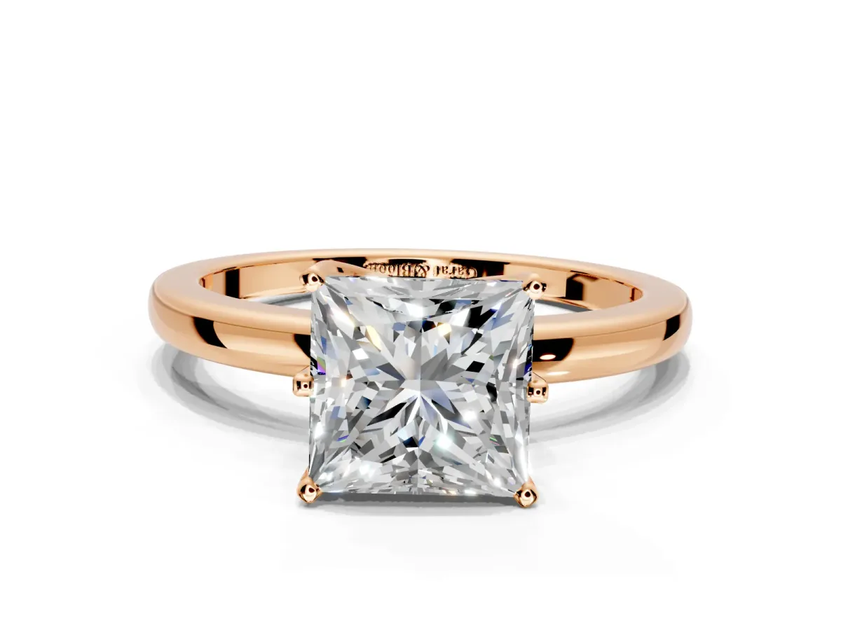 Solitaire Engagement Ring Setting for Princess Cut Center with Plain Band and Tulip Prong Head in Rose Gold