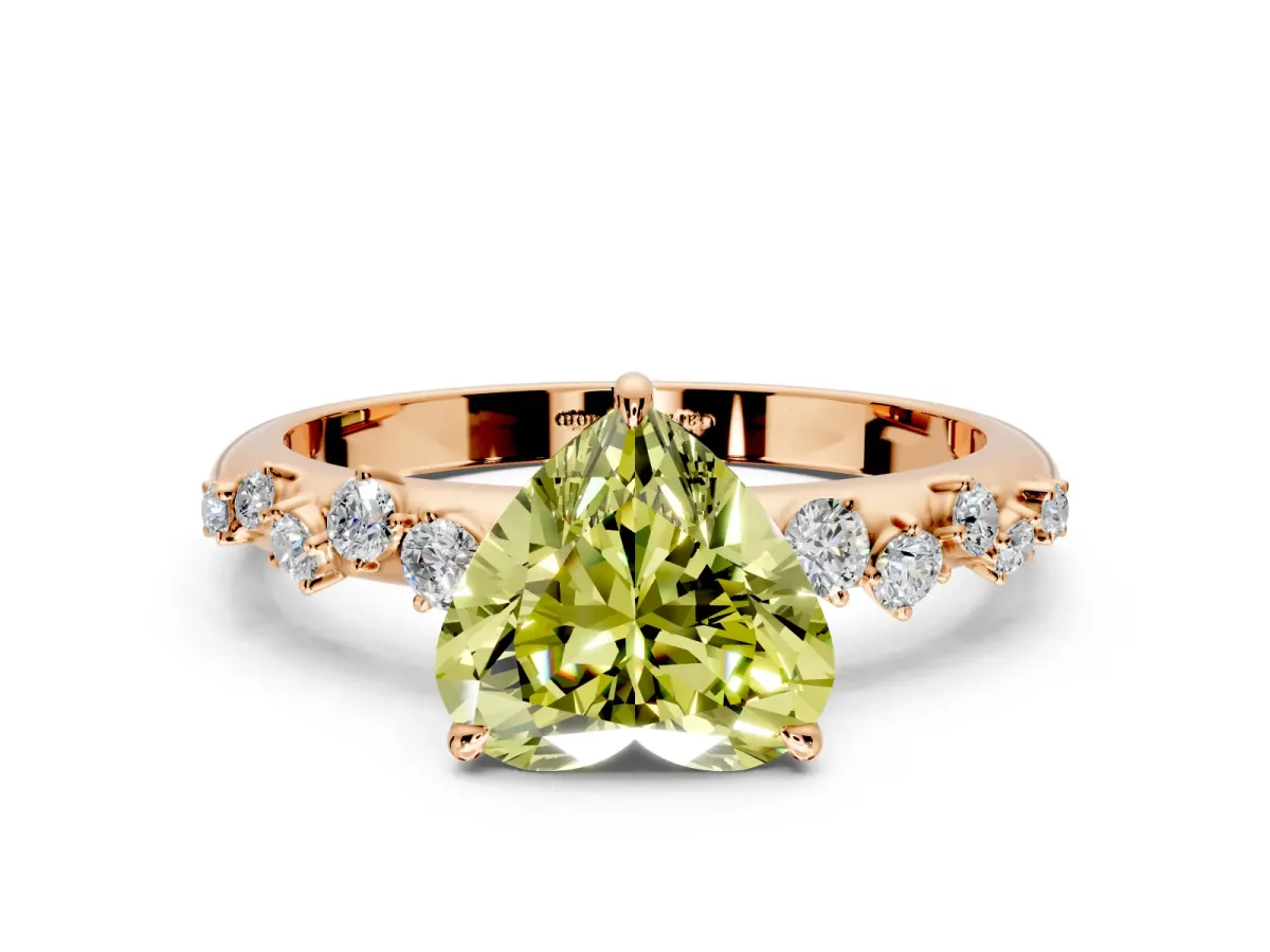 Cluster Engagement Ring Setting for Fancy Yellow Heart-Shaped Center with Round Cut Accent Band and Prong Head in Rose Gold