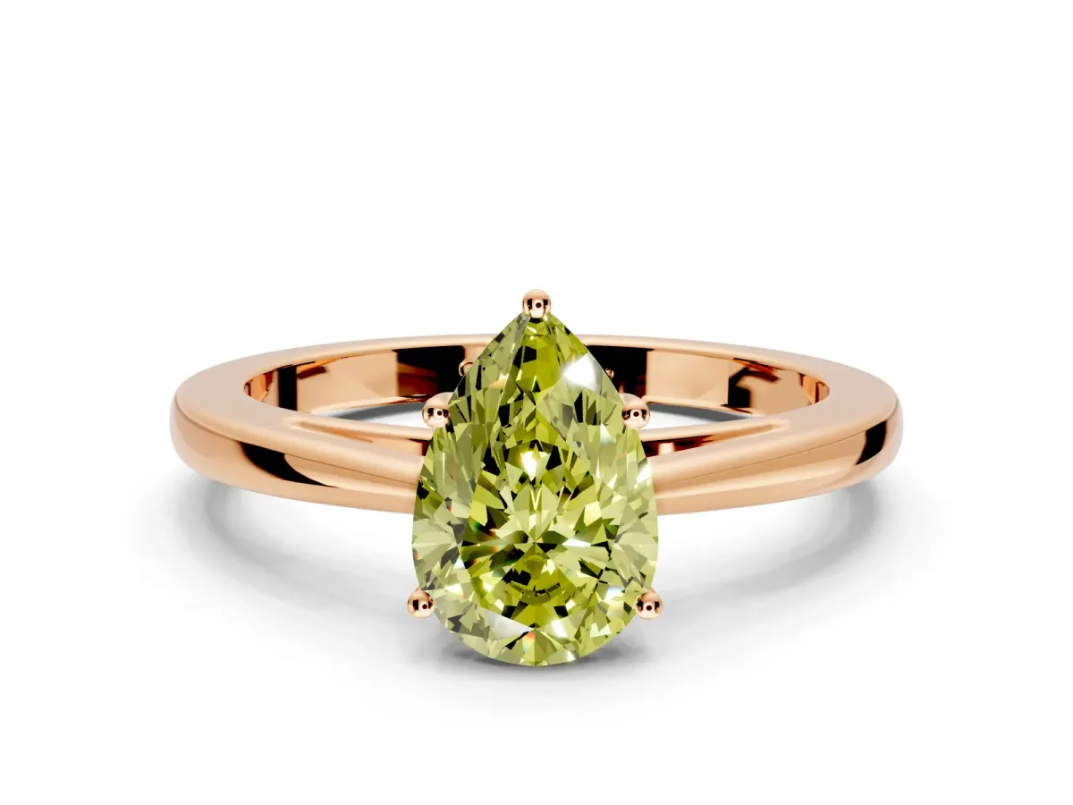 Solitaire Engagement Ring Setting for Fancy Yellow Pear-Shaped Center with Open Cathedral Shoulders and Prong Head in Rose Gold