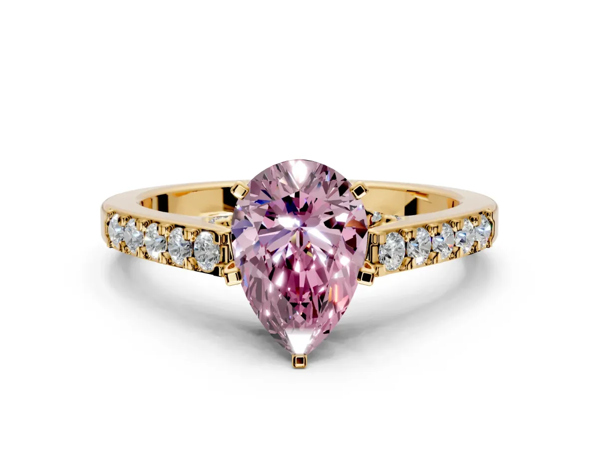 Solitaire Engagement Ring Setting for Fancy Pink Pear-Shaped Center with Crossover Accents and Prong Head in Yellow Gold