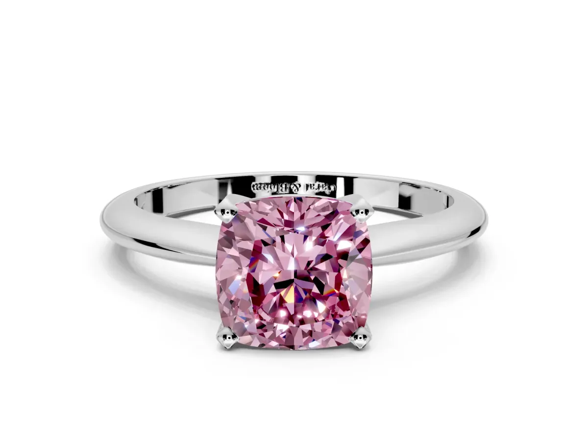Solitaire Engagement Ring Setting for Fancy Pink Cushion Cut Center with Knife Ridge Band and Claw Prong Head in Platinum