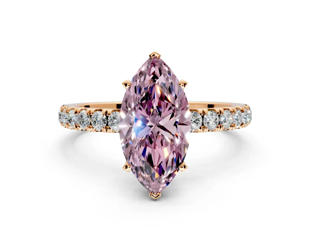 Open Basket Engagement Ring Setting for Fancy Pink Marquise Center with Pave Band and Prong Head in Rose Gold