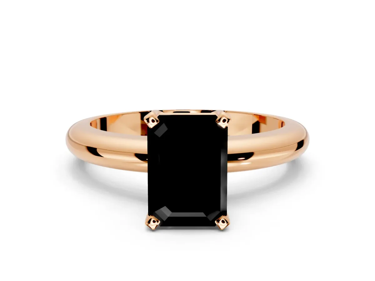 Solitaire Engagement Ring Setting for Fancy Black Emerald Cut Center with Wire Band and Prong Head in Rose Gold